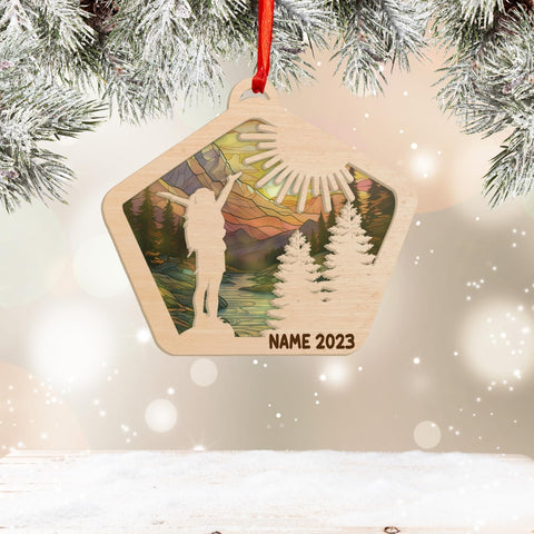 MAPrints Personalized Mountain Hiking Suncatcher Ornament, Hiker Ornament, Printed Wood Sport Christmas Ornament, Gifts for Hiking Lovers Hiking Backpack, Hanging Ornament for Christmas 2024 (Hiki 8)