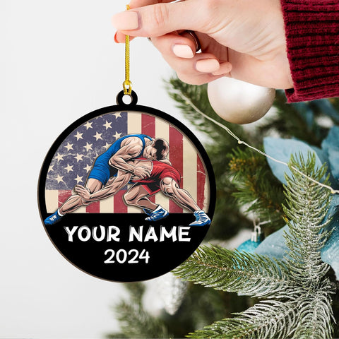 Personalized Wrestling Christmas Ornament 2024 Wrestling Christmas Ornament Gift for Wrestling Player Wrestling Christmas Tree Ornaments for Boys or Girls (Acrylic, Style 4)