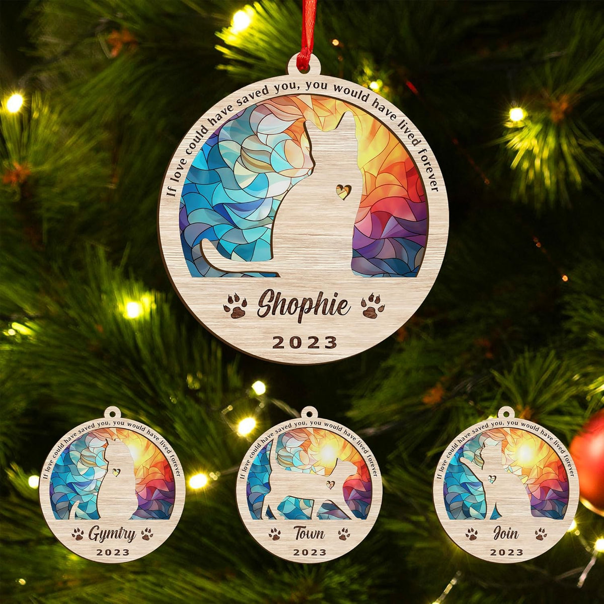 Mostefy Personalized Wooden Dog Cat Paw Ornament Christmas, Custom Dogs Cat Suncatcher Pet Name Ornaments, Customized Memorial Dog Ornament for Christmas Tree (Suncatcher 1)