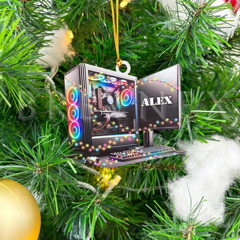 Personalized PC Computer Ornament Christmas, Custom Shape Flat Christmas Ornament for Gamer, Gaming Gamer Christmas Ornament Gift for Boys, PC Game Player Decoration with Custom Name (ON287)