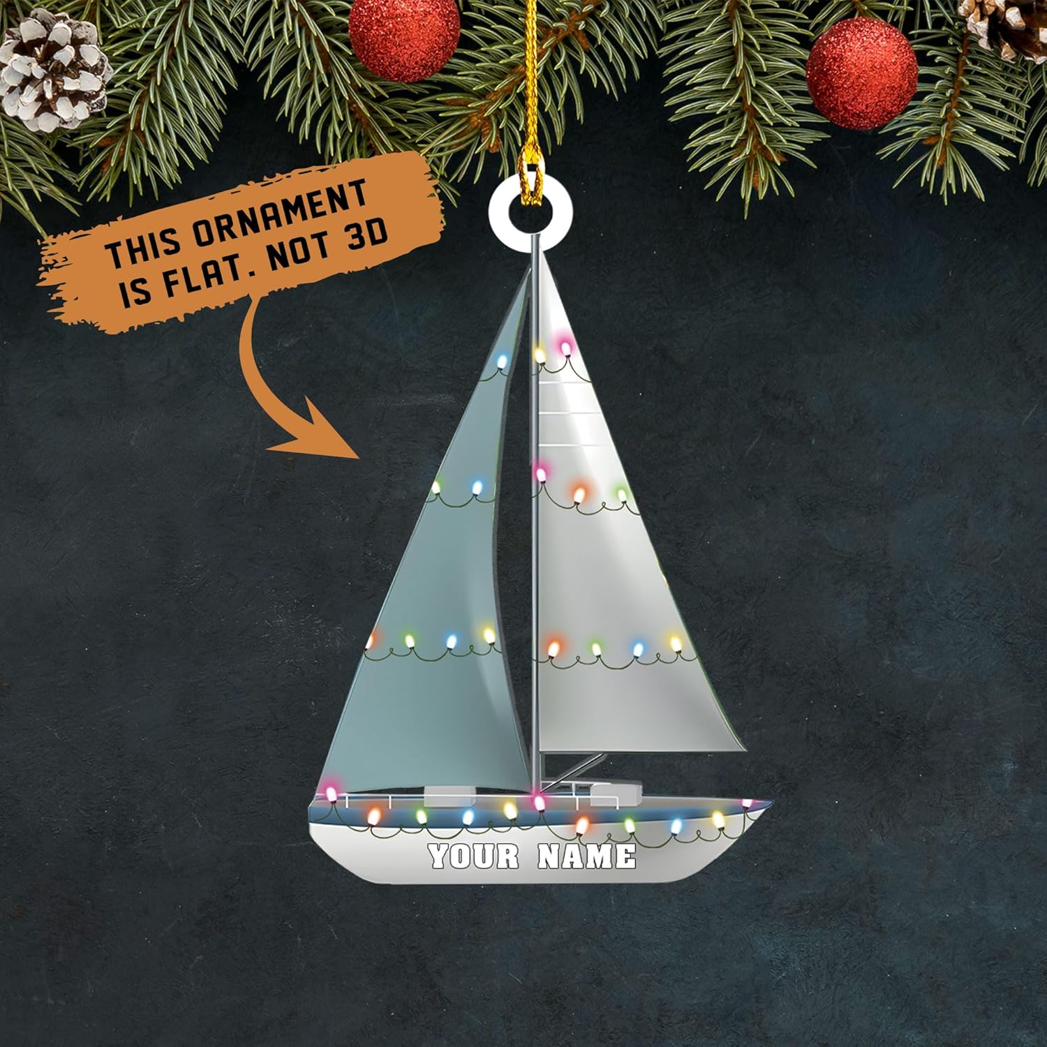 Tinoshop Personalized Sailboat Christmas Ornament, Custom Sailboats 2D Flat Ornament, Sailboat Christmas Ornament, Sailboats Christmas Tree Ornament, Hanging Decor Christmas Ornament 2024 (ON279)