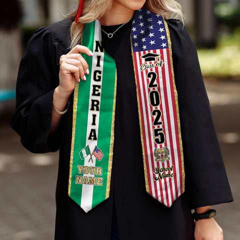 Pretyprints Custom Nigerian Graduation Sash, Nigeria Graduation Stole Customize, Nigerian American Flag Graduation Sash 2025