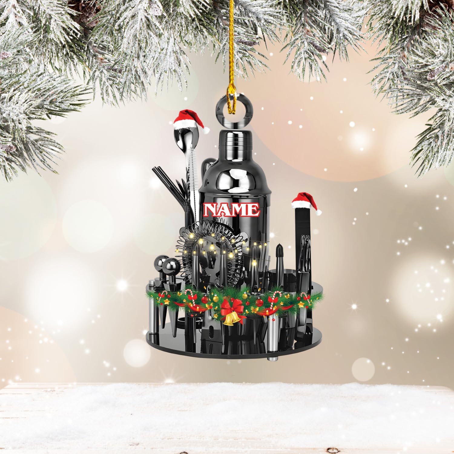 Pretyprints Personalized Bartender Christmas Ornament, Bartender Ornament, for Bartender Lover, Xmas Tree Decor, Gift for Bartender (Style 3)