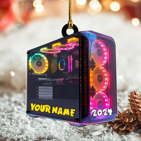 Podagree Personalized Name PC Computer Ornament Christmas, Shape Flat Christmas Ornament for Gamer, Gaming Gamer Christmas Ornament Gift for Boys, PC Game Player Decoration with Custom Name (CP17)