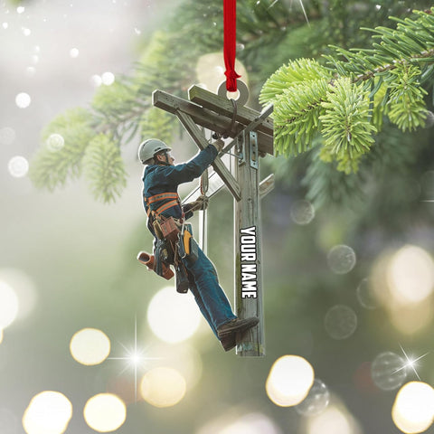 HomeDesign Personalized Lineman Ornament Custom Lineman Ornaments Line Man Christmas Ornaments Gifts for Lineman Ornament Lineman Christmas Hanging Ornament Lineman Gift Xmas Tree (Lm21)