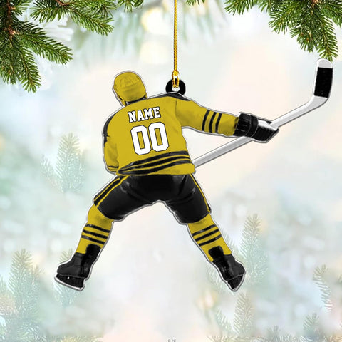 AOVL Personalized Hockey Christmas Ornament, Hockey Skates Helmet and Stick, Hockey Player Ornament, Hockey Ornament, Hockey Flat Ornament, Gift for Hockey Lovers Christmas Tree Decor (HK9)