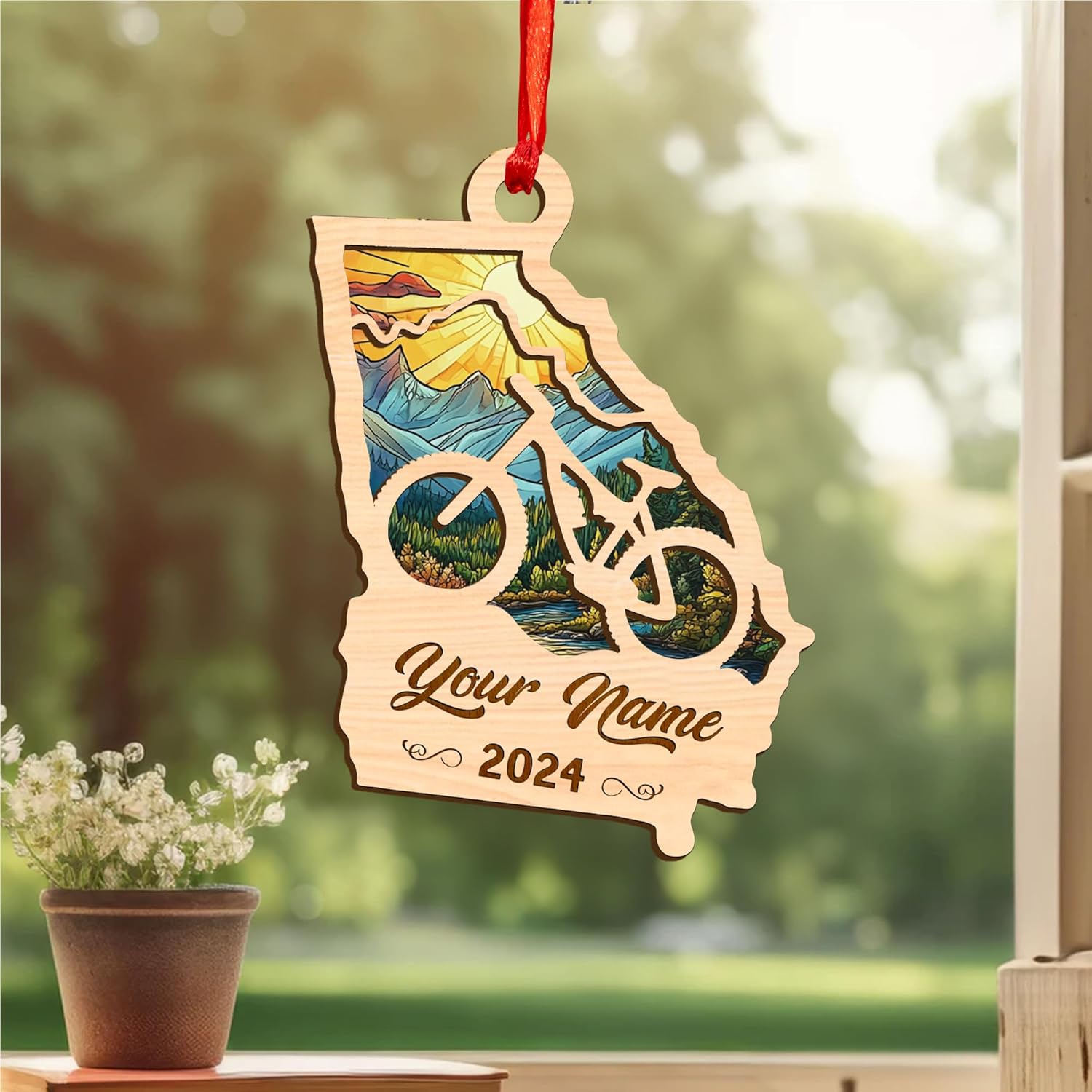 Personalized Bicycle Christmas Ornaments 2023, Cycling Suncatcher Wooden Ornament Mountain Bikes Ornament Racing Bicycle for Christmas 2023, Cycling Biking Bicycle Ornament (Bicycle 10)