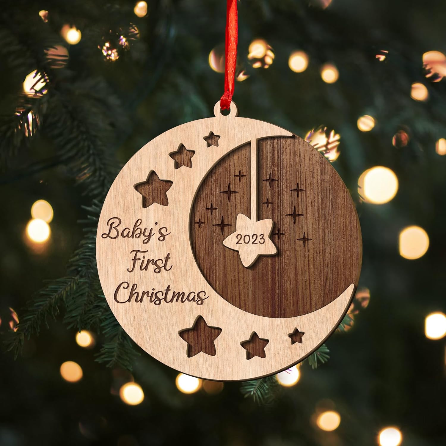 MAPrints Personalized Baby\u2019s First Christmas Keepsake Layered Wood Ornament, Custom New Baby Gifts, Babys 1st Christmas Ornament 2023 Boy Or Girl Newborn, for New Mom Dad (BB 3)