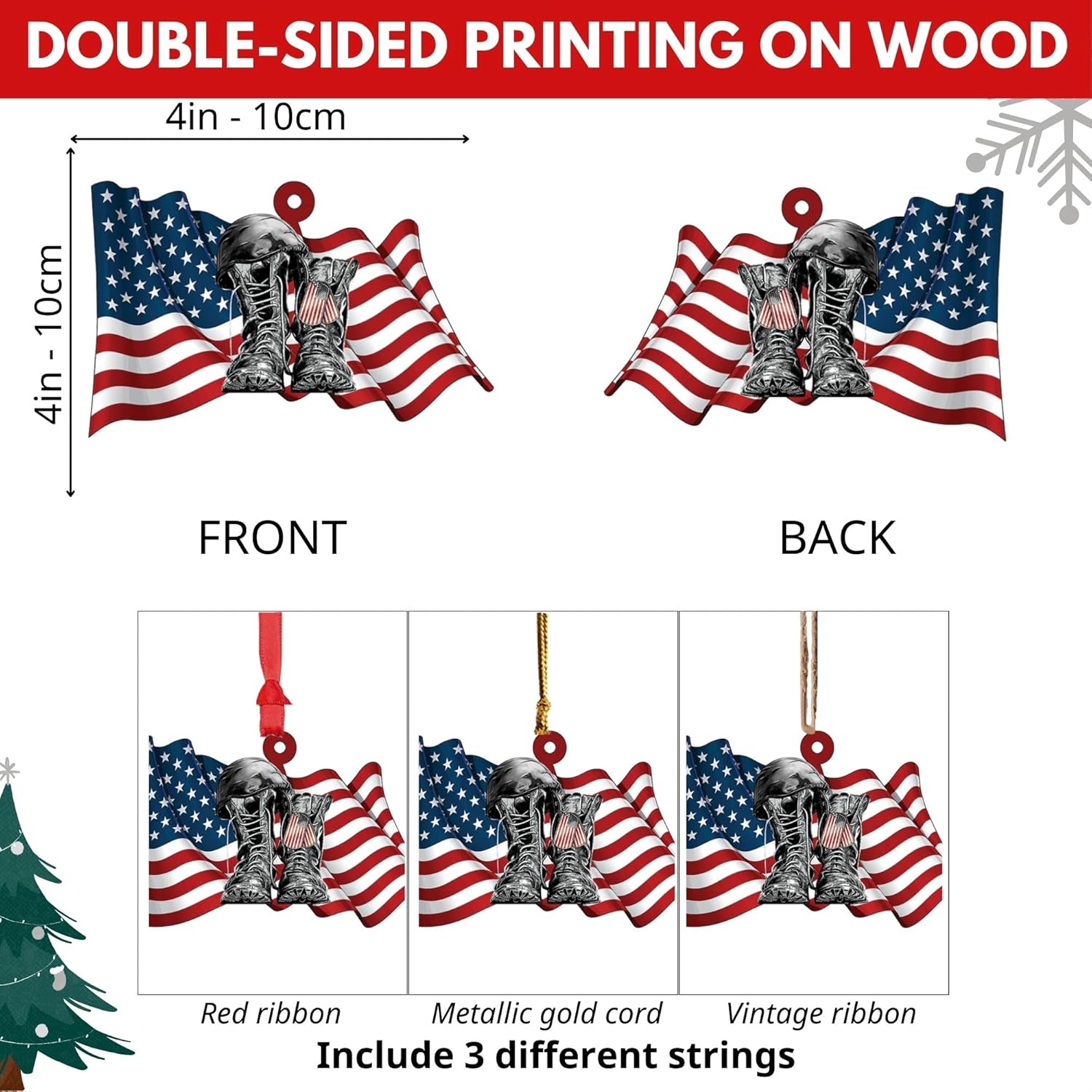Piratify Us Veteran Christmas Ornament Flat Shape, Us Army Christmas, Veteran Gifts, Military American Soldier Boots Flag (Army 2)