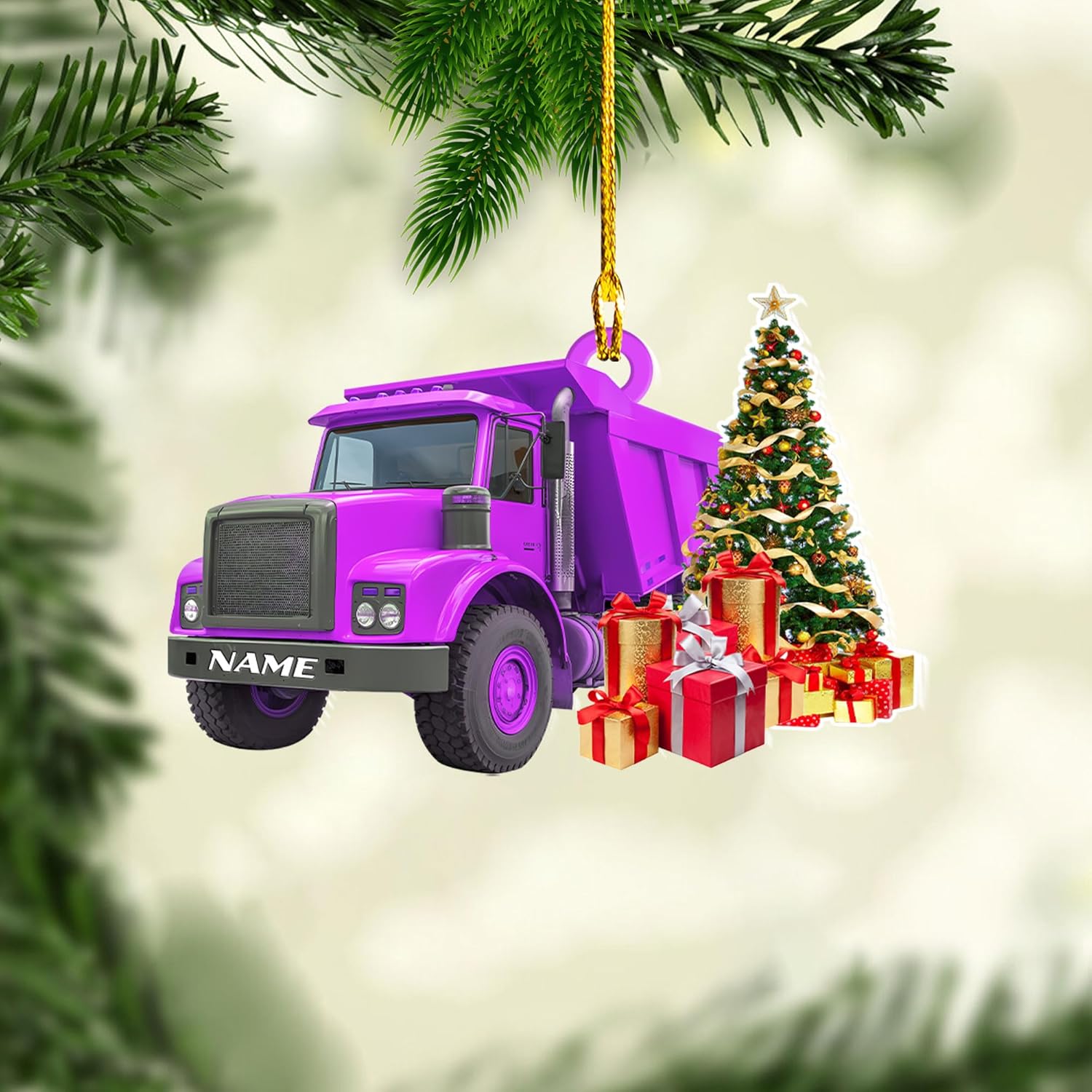 Personalized Kids Dump Truck Christmas Ornaments 2024, Yellow Construction Truck Ornaments, Dump Truck Acrylic Wood 2D Flat Ornament, Child Keepsake for Boys, Construction Big Trucks Ornament (DT 5)