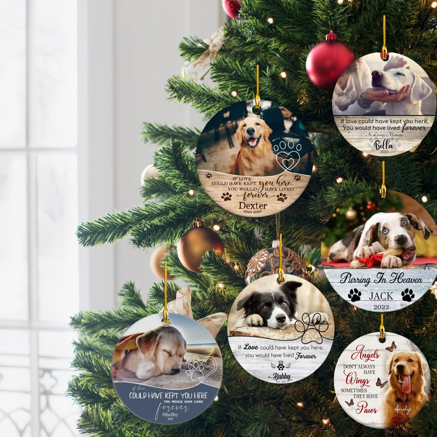 Personalized Personalized Dog Ornaments for Christmas Pine Tree Hanging-Your Dog's Name, Pet's Photo on a Custom Dog Christmas Ornament, for a Dog Lover Decorations for Couple Friends Family1