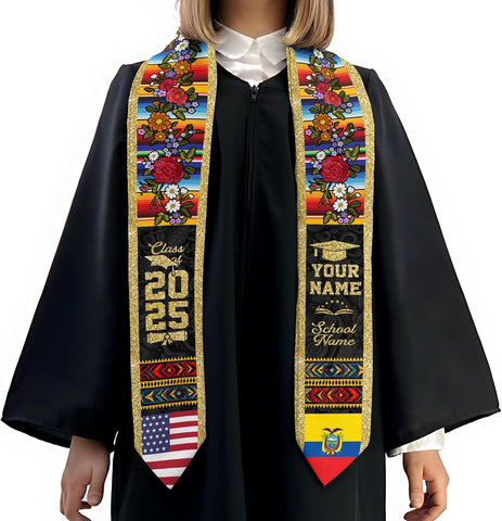 Pretyprints Ecuador Graduation Stole, Ecuadorians American Flag Graduation Sash 2025, Ecuadorians Graduation Sash
