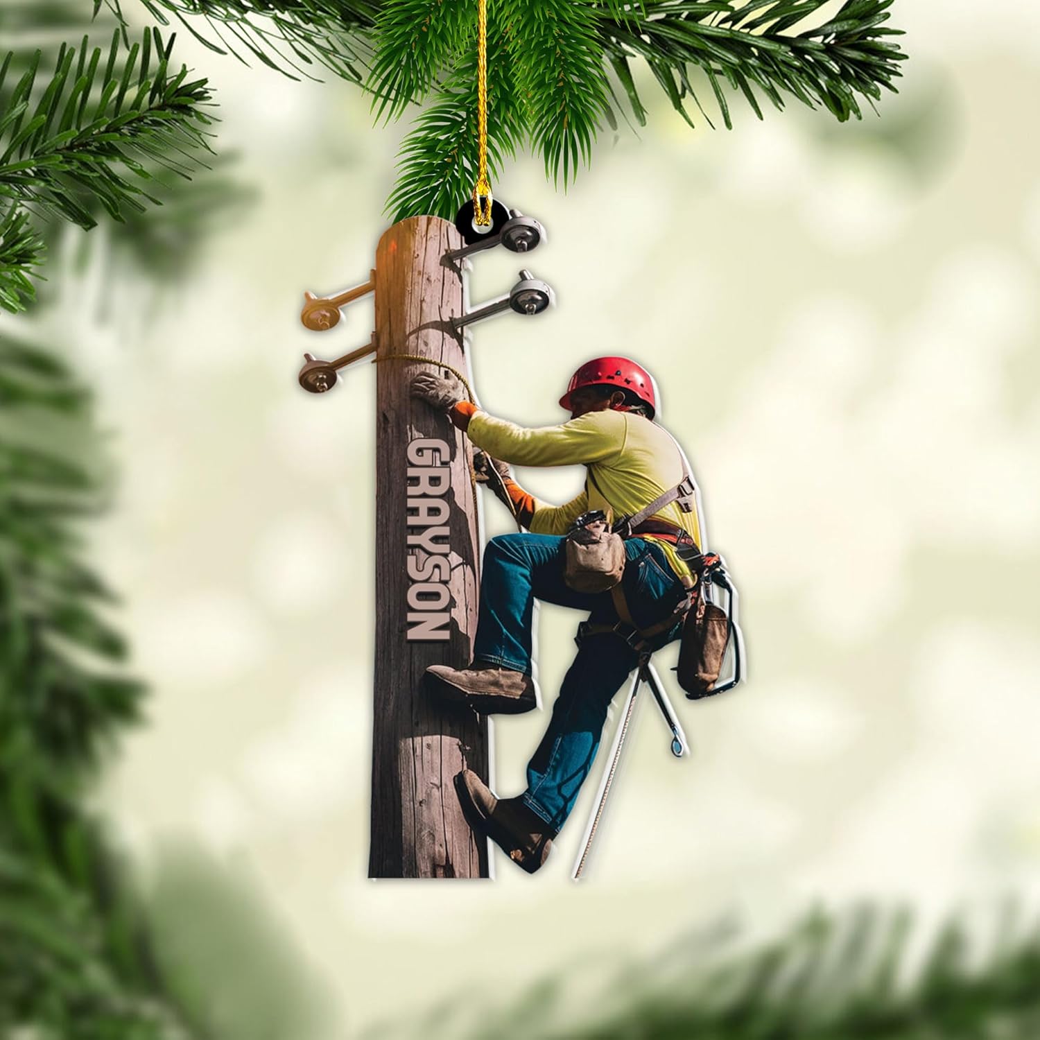 Personalized Lineman Ornaments Lineman Gifts Linemen Ornaments Linemen Gifts Custom Name Lineman Christmas Ornaments Custom Lineman Tool Set Flat Christmas Ornament, Lineman Lover Fan (LM4)