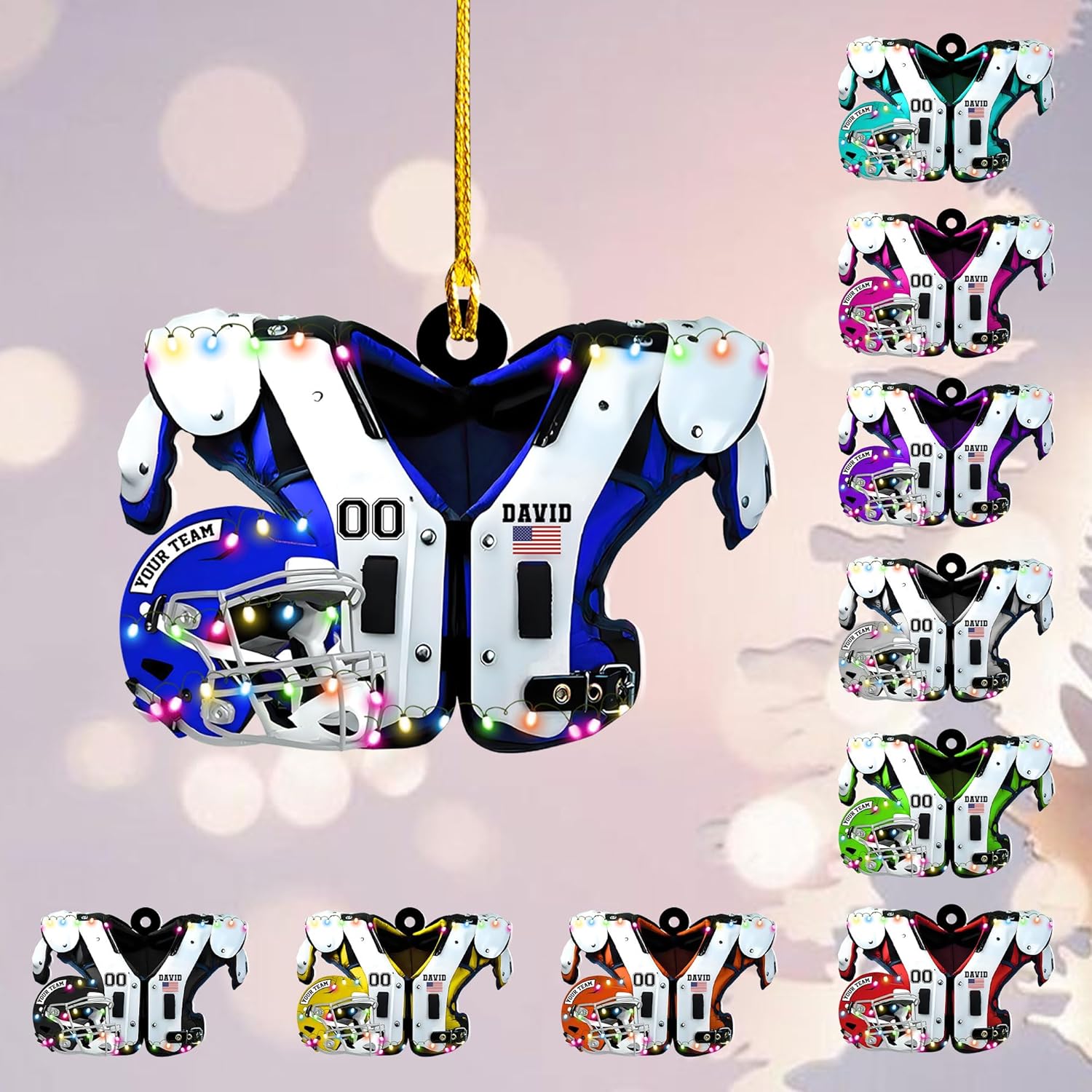 Personalized Football Shoulder Pads Light Ornament Football Ornaments Football Gift Xmas Custom Shaped Helmet Print Flat Two Sided Mica Plastic for Families (FB 7)