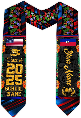 Pretyprints Haitians Graduation Sash, Haiti Graduation Stole Custom, Personalized Haitians American Flag Graduation Sash 2025