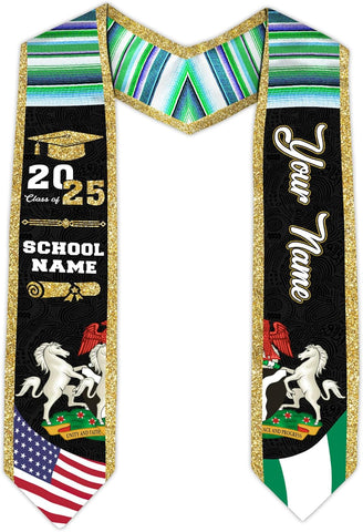 Pretyprints Custom Nigerian Graduation Sash, Nigeria Graduation Stole Customize, Nigerian American Flag Graduation Sash 2025