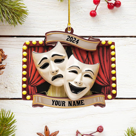Personalized Theatre Christmas Ornament Artist Ornaments for Christmas Tree Theater Ornament Drama Star Christmas Tree Ornament White Film Director Board Comedy Tragedy Mask (TT7)