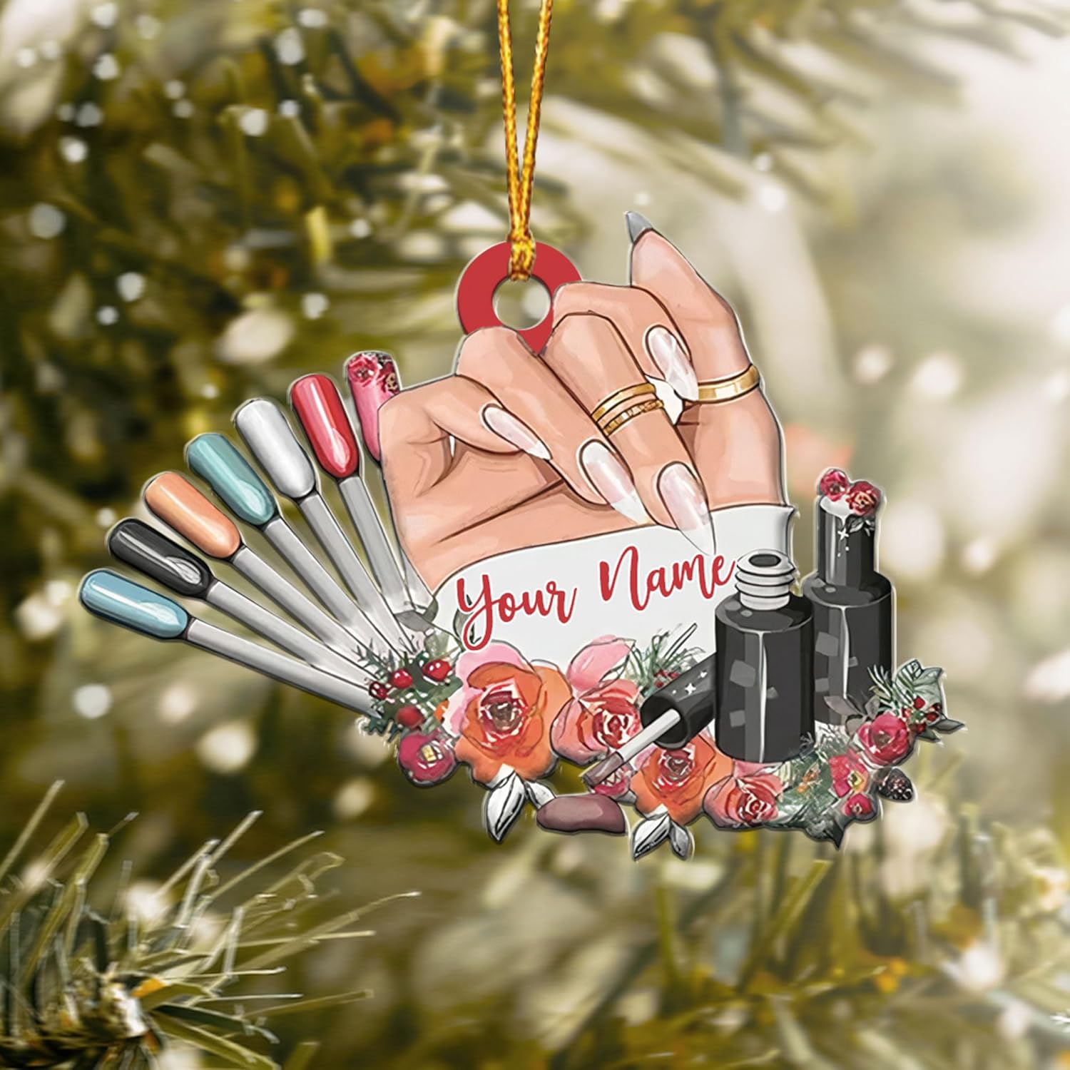 AOVL Personalized Nail Ornament,Nail Technician Ornament, Nail Technician Ornaments, Makeup Ornaments Makeup Christmas Ornament, Nail tech Gifts, Nail Technician Gifts (Nail 8)