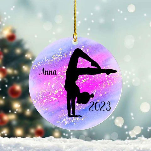 Personalized Name Gymnastics Ornament 2023, Girl Gymnast Ornament, Wood Ornament for Xmas, Gymnastics Christmas Ornament Tree Hanging Ornament Pine Tree Decorations for Kid Couple Friends Family