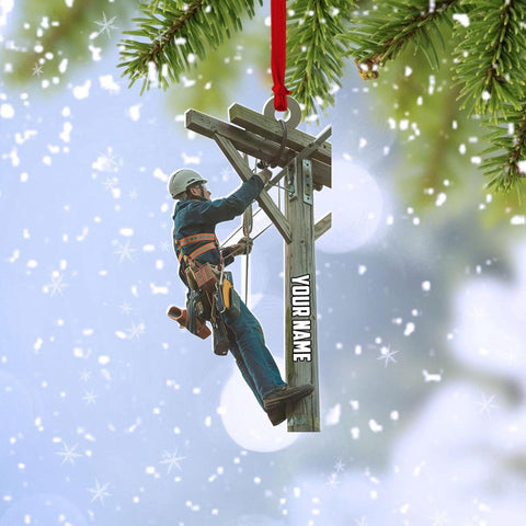 HomeDesign Personalized Lineman Ornament Custom Lineman Ornaments Line Man Christmas Ornaments Gifts for Lineman Ornament Lineman Christmas Hanging Ornament Lineman Gift Xmas Tree (Lm21)