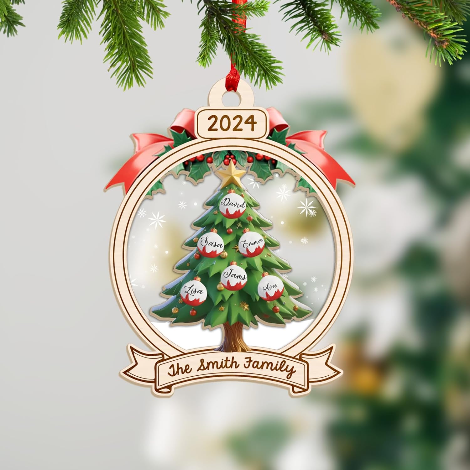 Personalized 2024 Kids Christmas Tree Ornament, Family Christmas Ornament, Family with Kids Name Christmas Ornament 2024 Xmas Tree Decorations, Custom Family Christmas Tree Ornament 2024 (KT 5)