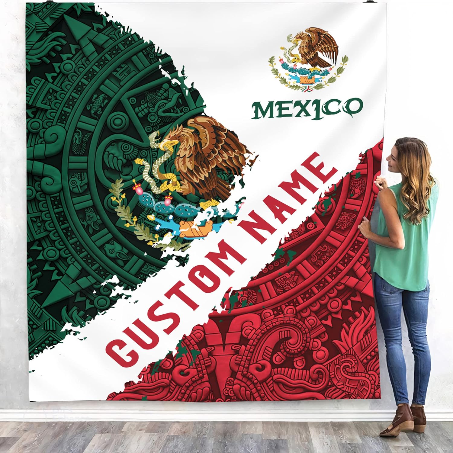 Personalized Name Mexico Blanket for Men and Women, Customized Mexico Blankets, Mexico Flag Mexican Flag Blanket Funny Gift Fuzzy Plush Soft Micro Fleece Sherpa Blanket Bed Throw (BLMX06)