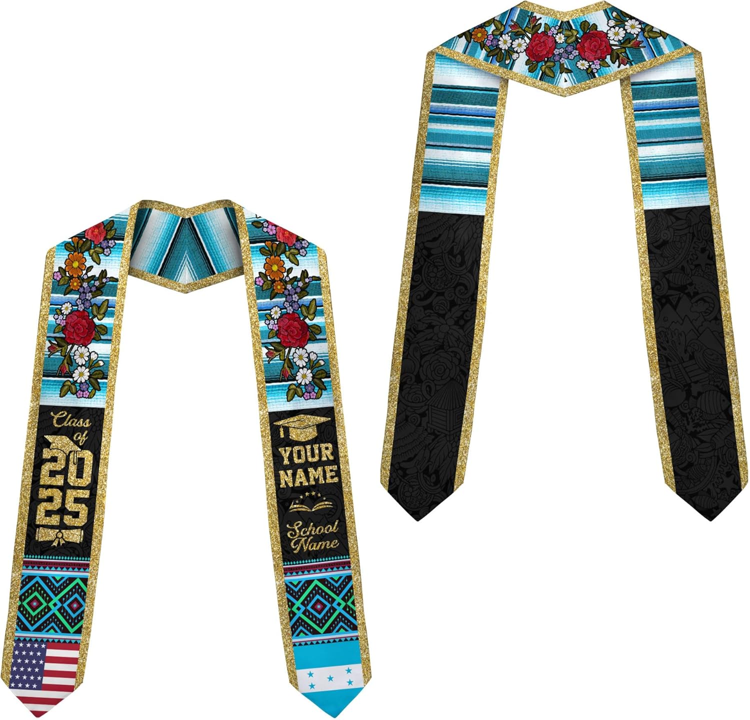 Pretyprints Honduran Graduation Sash, Custom Honduran American Flag Graduation Sash 2025, Honduras Graduation Stole