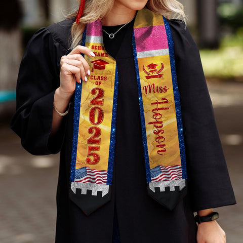 Pretyprints Personalized Class Of 2025 Teacher Graduation Stole Custom Teacher Pencil Graduation Sash Gift College Graduation