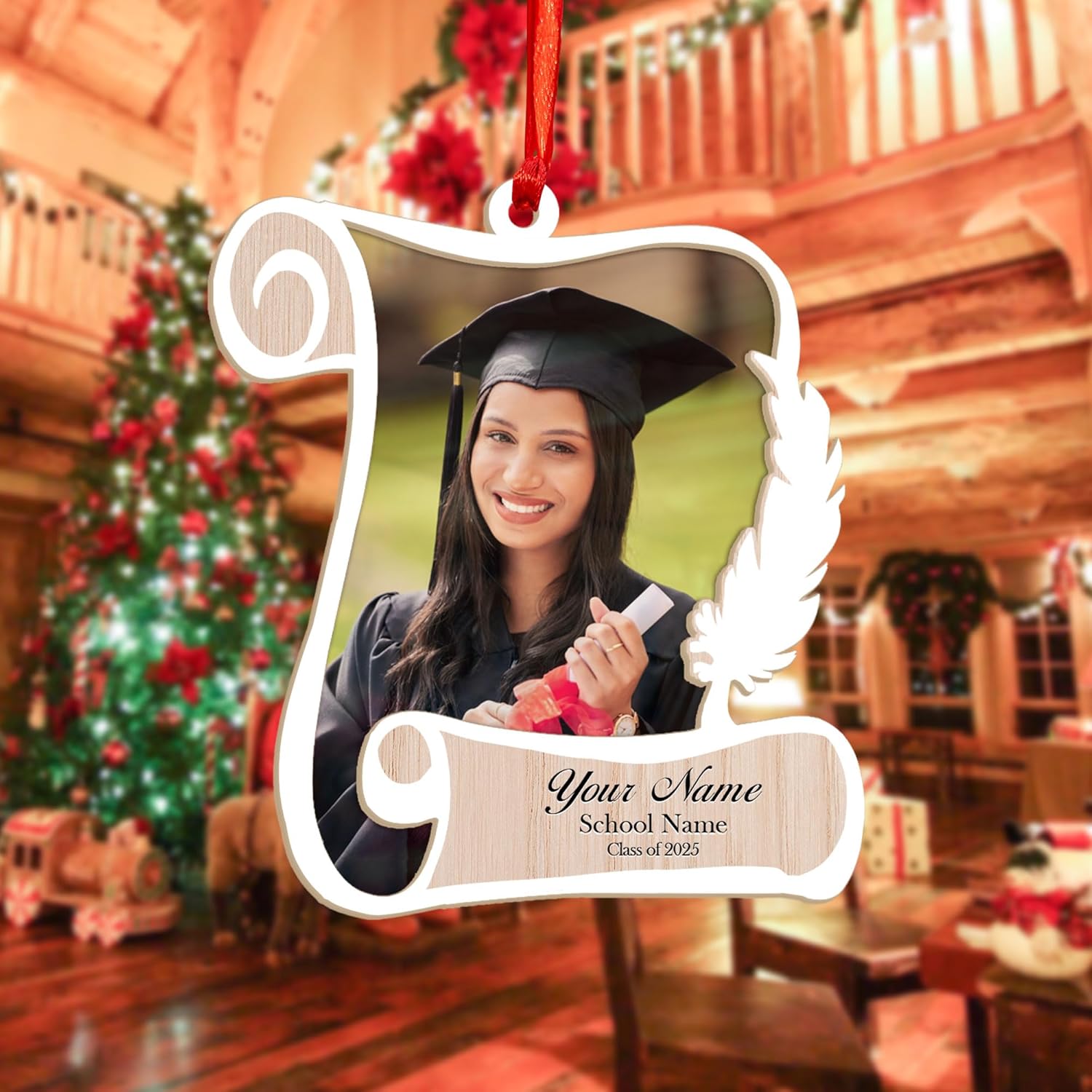 Ligthuy Personalized Graduation Ornament, Graduation Ornaments Class of 2024 2025, College Master Senior Year Christmas Ornament 2024 2025, Pine Hanging Decoration for Xmas (Graduation 3)
