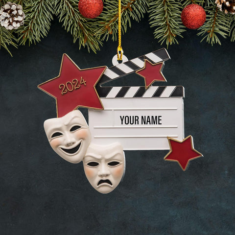 Personalized Theatre Christmas Ornament Artist Ornaments for Christmas Tree Theater Ornament Drama Star Christmas Tree Ornament White Film Director Board Comedy Tragedy Mask (TT1)