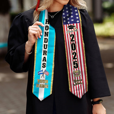 Pretyprints Honduran Graduation Sash, Custom Honduran American Flag Graduation Sash 2025, Honduras Graduation Stole