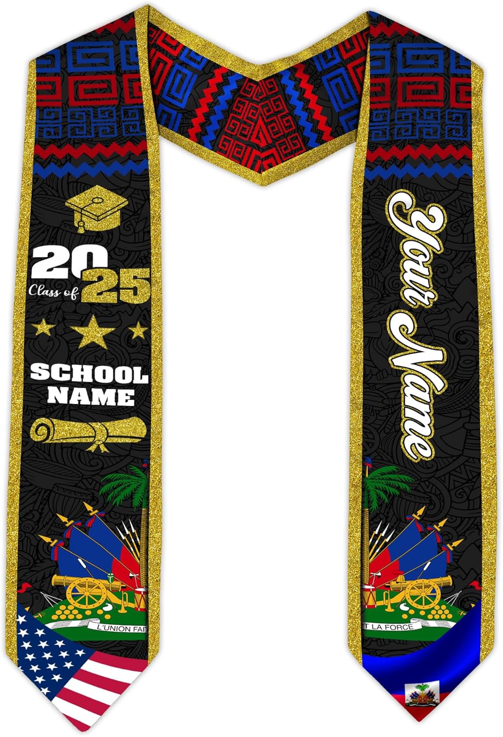 Pretyprints Haitians Graduation Sash, Haiti Graduation Stole Custom, Personalized Haitians American Flag Graduation Sash 2025