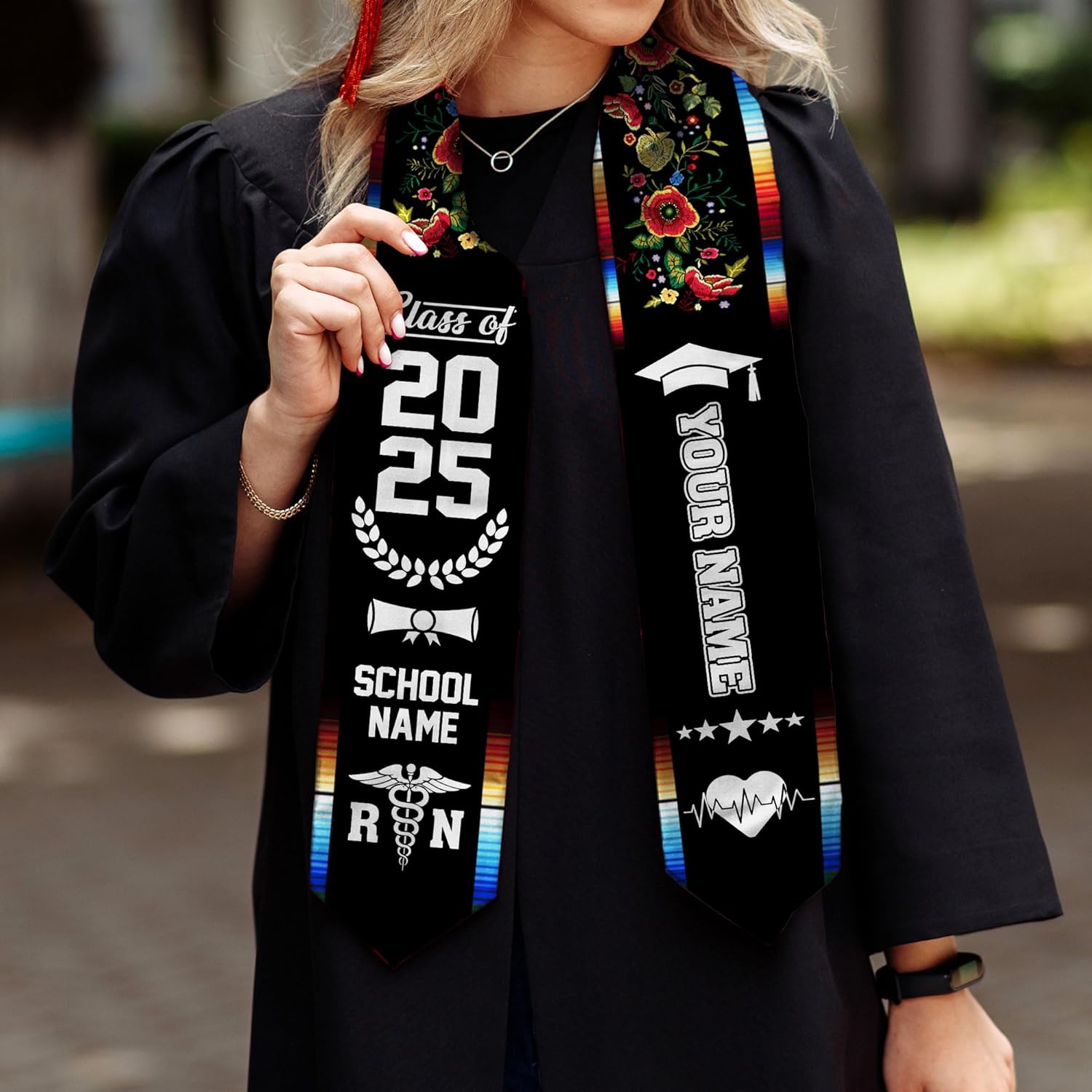 Pretyprints Custom Nurse Sash Graduation, RN Graduation Stole Gifts for Friends Nursing Student Senior Class Of 2025