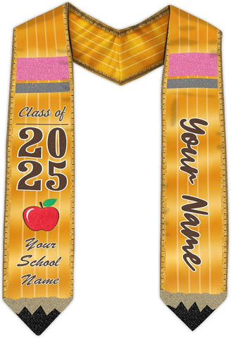 Pretyprints Personalized Class Of 2025 Teacher Graduation Stole Custom Teacher Pencil Graduation Sash Gift College Graduation