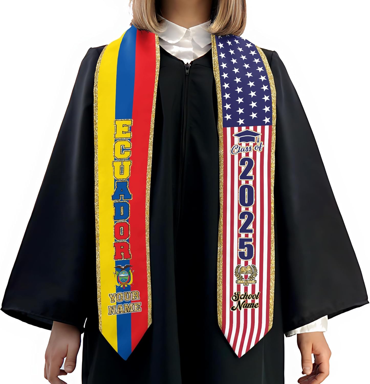 Pretyprints Ecuador Graduation Stole, Ecuadorians American Flag Graduation Sash 2025, Ecuadorians Graduation Sash