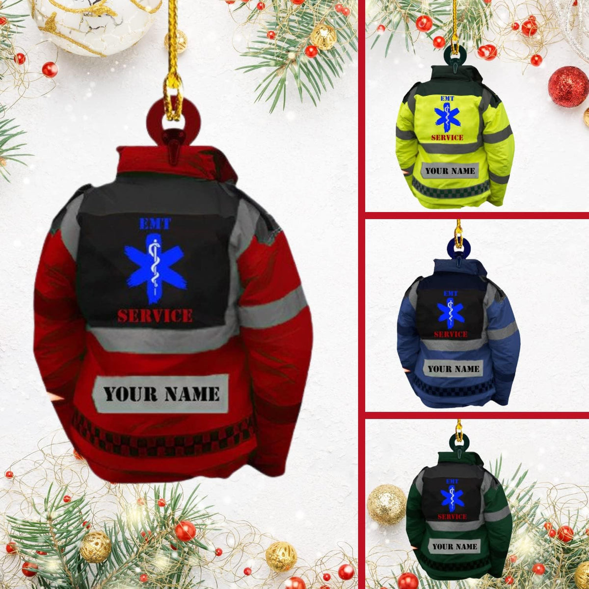 Artparel Personalized EMT Ornament EMT Paramedics Ornament Emergency Medical Ornament Shaped Print Plastic Christmas Tree Hanging Pine Decorations for Kid Couple Friends Family Doctor (EMT 1)