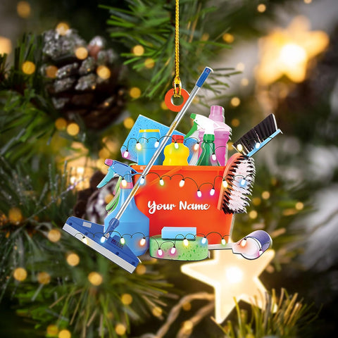 Intenprints Personalized Housekeeping Christmas Ornament, Housekeeping Keepsake, Janitor Cleaning Lady Ornament,Cleaning Service Christmas Ornament, Housekeeper Ornament (Style 4)
