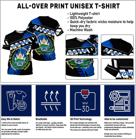 Ligthuy Personalized Name El Salvador Shirt 3D, El Salvador Flag Shirt for Men Women, Unisex T-Shirts S-5XL