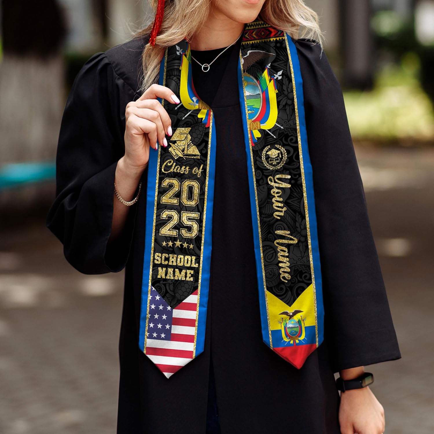 Pretyprints Ecuador Graduation Stole, Ecuadorians American Flag Graduation Sash 2025, Ecuadorians Graduation Sash