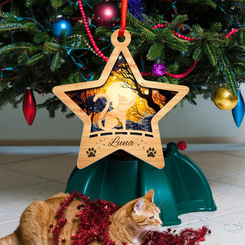 MAPrints Personalized Cat Christmas Ornaments, Cat First Christmas Suncatcher Wood Ornaments, Gifts for Cat Lovers, Cat Memorial Ornament, Forever Loved Cat Keepsake, Cat Loss Gifts (CAT 18)