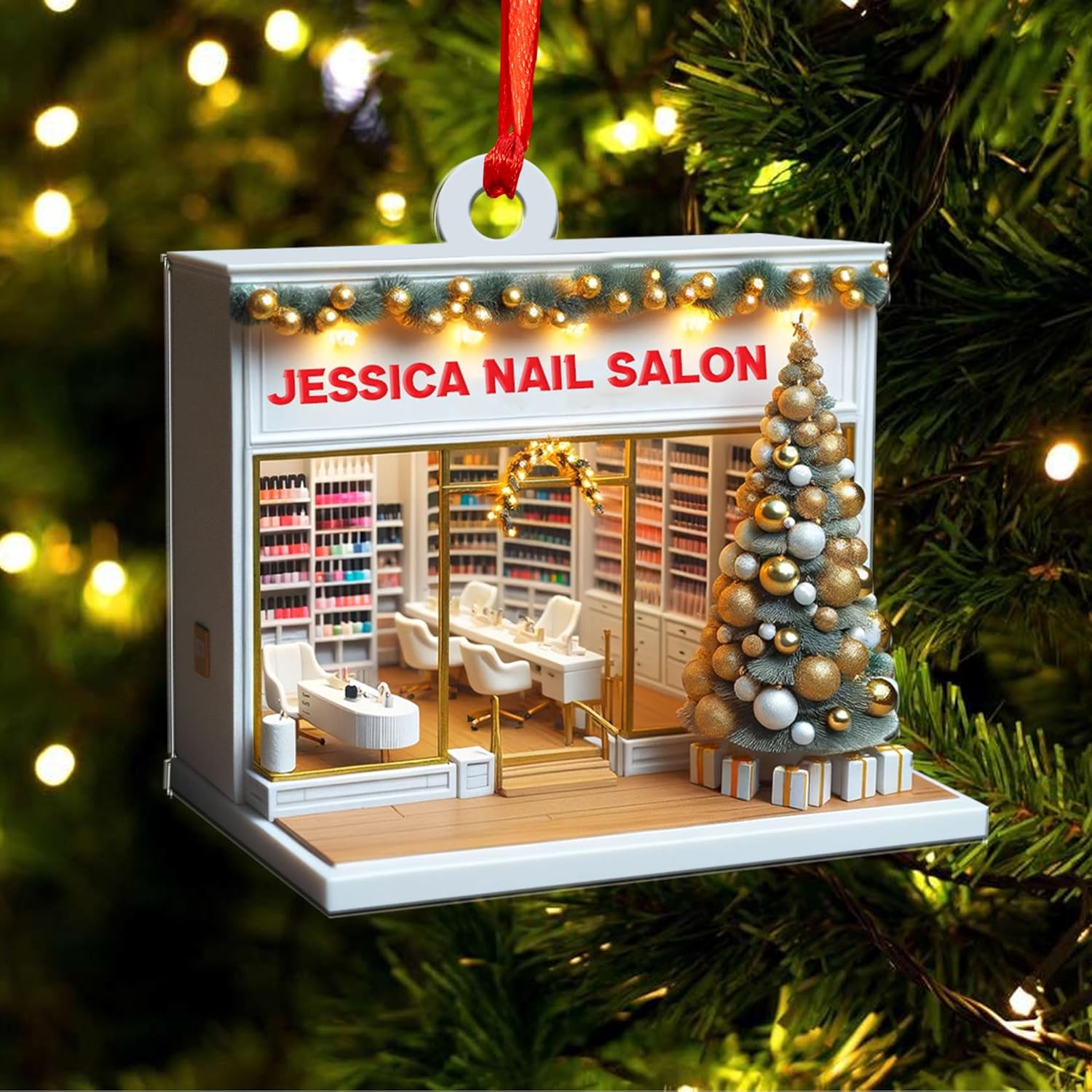 Personalized Nail Salon Ornament, Nail Polish Bag Christmas Ornament, Gifts for Nail Technician, Beauty Ornaments for Women, Nail Tech Gifts, Nail Salon Ornament Décor (1, NS5)