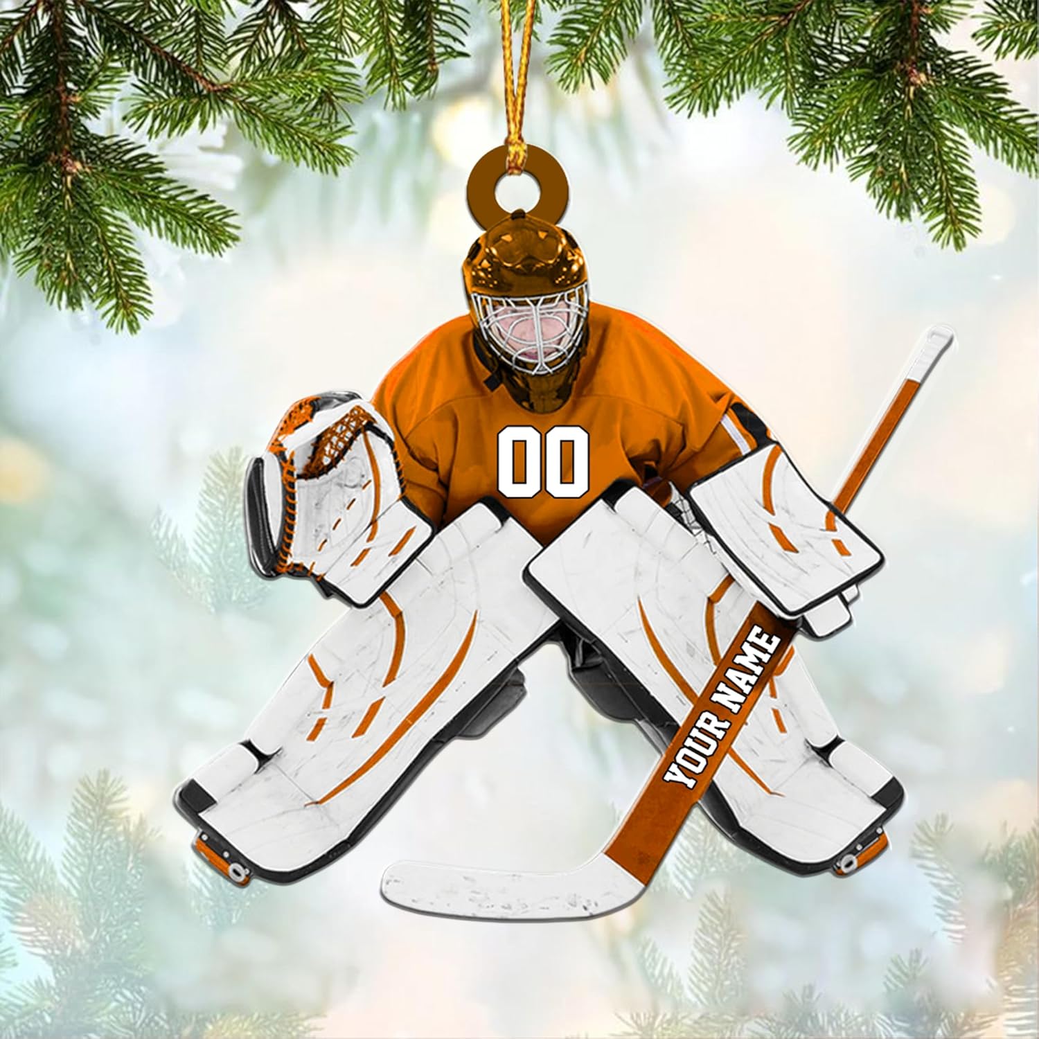 AOVL Personalized Hockey Christmas Ornament, Hockey Skates Helmet and Stick, Hockey Player Ornament, Hockey Ornament, Hockey Flat Ornament, Gift for Hockey Lovers Christmas Tree Decor (HK18)