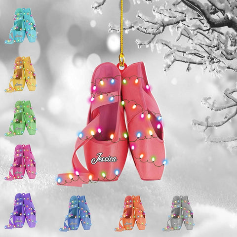 Ballet Dancer Ornament, Personalized Ballet Dancer Pointe Shoes with Christmas Light Shape Flat Ornament, Gifts for Ballet Lovers, Her, Friend, Ballet Christmas Ornament (Multi 7)