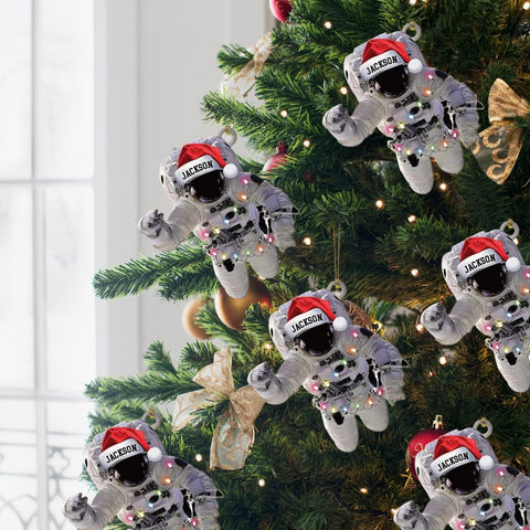 Personalized Astronaut Kids Christmas Ornament Custom Name Astronaut Christmas Tree Wood Plastic Ornament Ornament for Christmas Tree Xmas Home Decoration Gifts for Boys Children Space (ATN4)