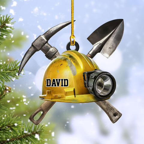 Personalized Coal Miner Ornament Flat Two Sided Hanging Printed Custom Name Plastic\/Wood Ornaments, Christmas Ornament Christmas Ornaments Coal Miner Customized Xmas Gifts for Coworker Men (CMN4)