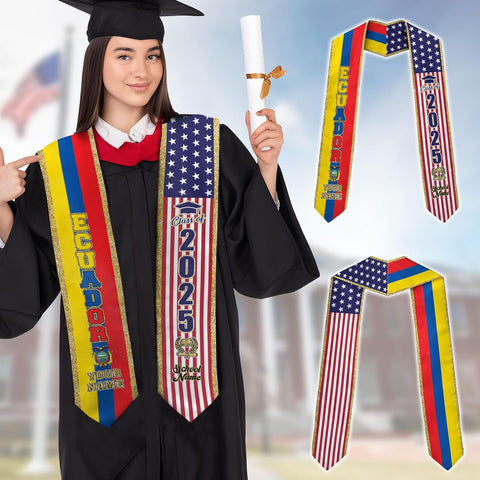 Pretyprints Ecuador Graduation Stole, Ecuadorians American Flag Graduation Sash 2025, Ecuadorians Graduation Sash