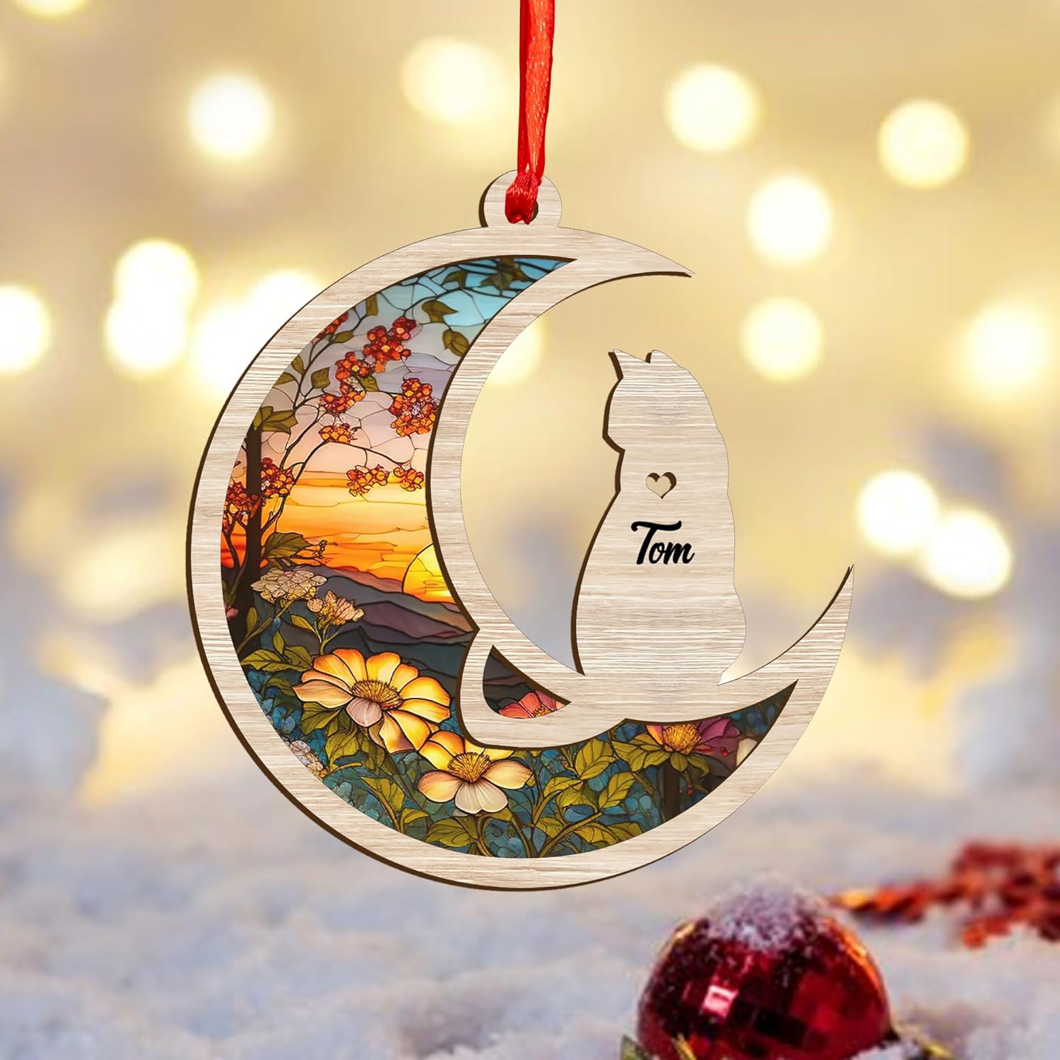 Mostefy Personalized Wooden Dog Cat Paw Ornament Christmas, Custom Dogs Cat Suncatcher Pet Name Ornaments, Customized Memorial Dog Ornament for Christmas Tree (Suncatcher 3)