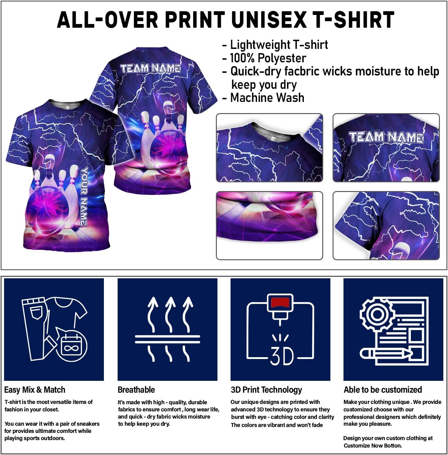 Rivelus Personalized Name Bowling Shirts for Men and Women 3D, Bowling Shirts for Team Bowling, Bowling Shirts Gift
