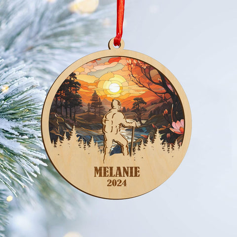 MAPrints Personalized Mountain Hiking Ornament, Hiker Ornament, Suncatcher Wood Sport Christmas Ornament, Gifts for Hiking Lovers Hiking Backpack, Hanging Ornament for Christmas 2024 (Hiki 1)