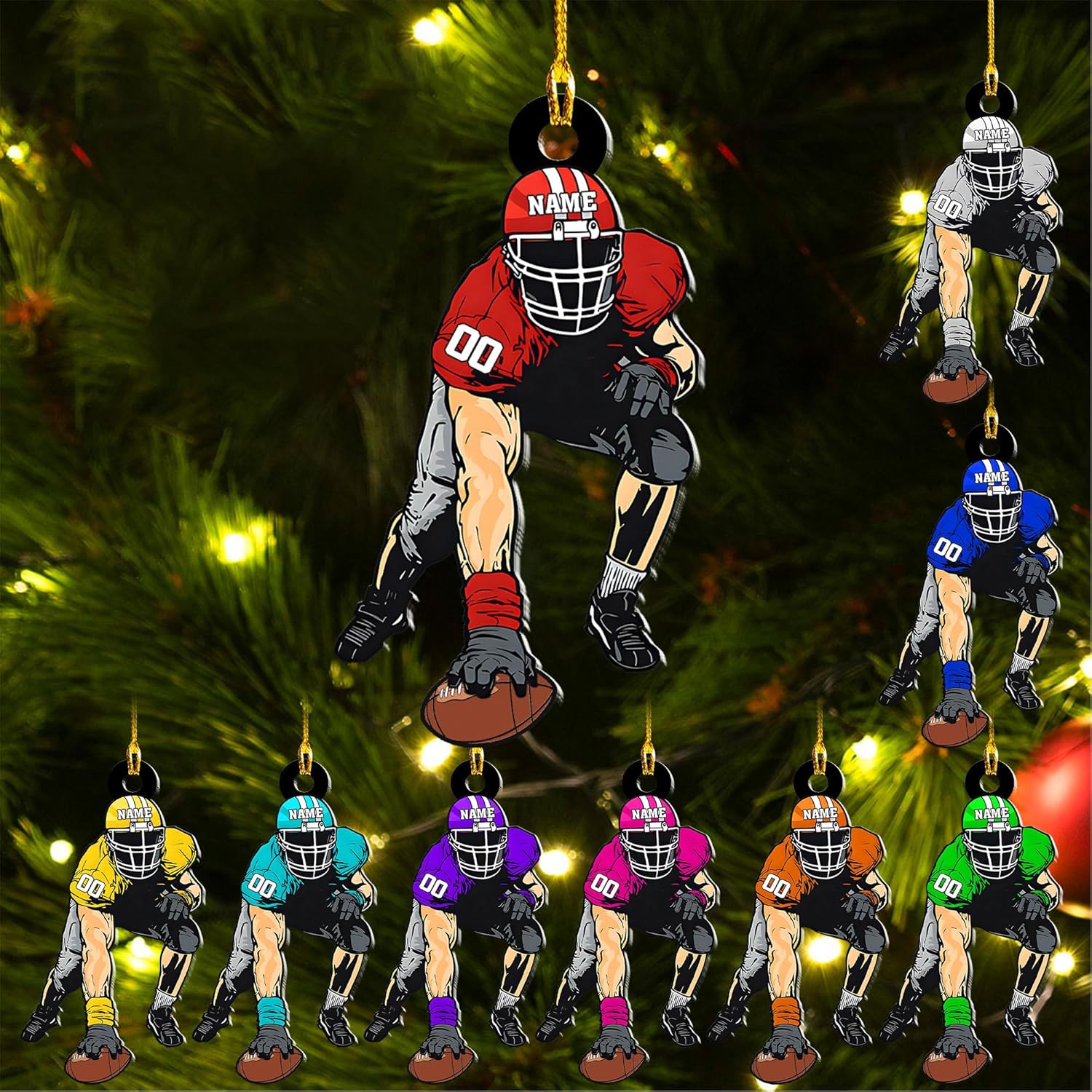 Artparel Personalized Football Ornament Customized Football Christmas Ornaments Football Ornament Christmas Hanging D��cor Gift for Football Fans Football Gifts Gift for Football Player (FB 19)